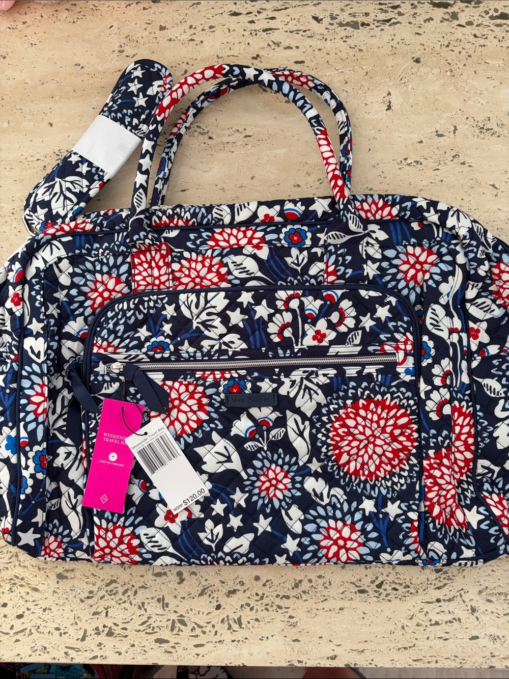 Vera Bradley Weekender Travel Bag Red, White, Blooms